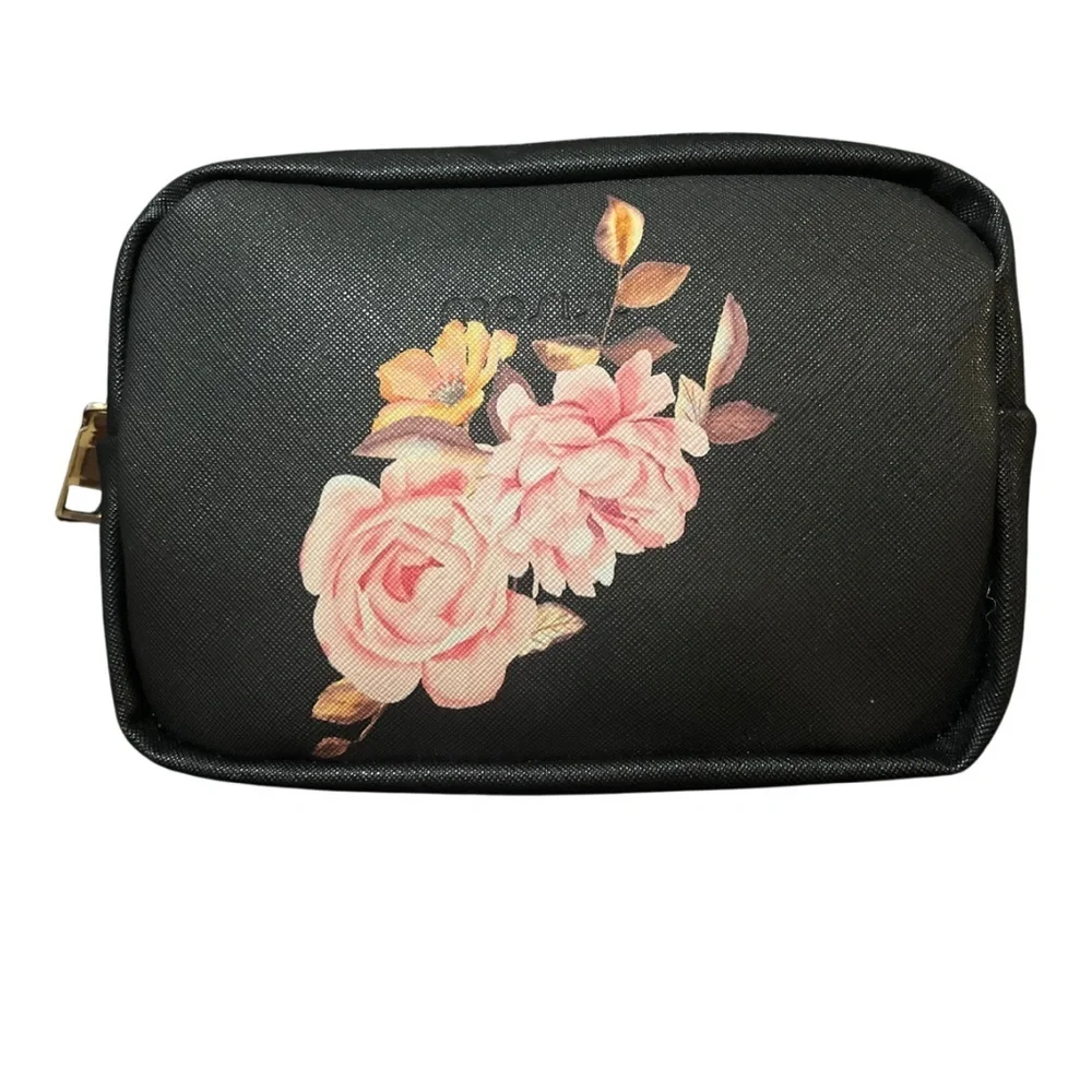 Mosiso Black Pink Floral Peony Cosmetic Makeup Bag Travel Organizer Pouch